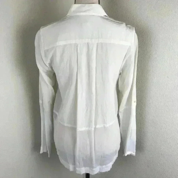 Nicole Miller Artelier Women's Ivory Silk Semi Sheer Pocket Casual Blouse  S - Picture 5 of 8